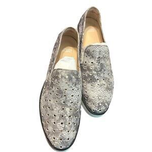 JOHNSTON & MURPHY Flex Perforated Suede Snake Slip On Loafer SZ 8M Gray Silver